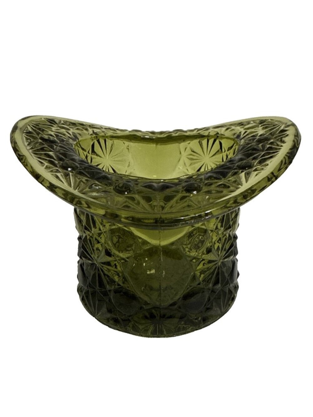 Vintage Fenton Glass Daisy & Button Top Hat in Emerald Green